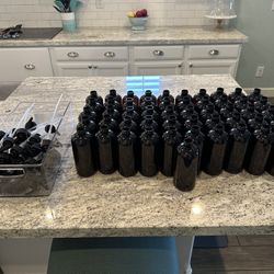 16oz Amber Plastic Boston Round Bottles w/ Black Dispensing Pumps 