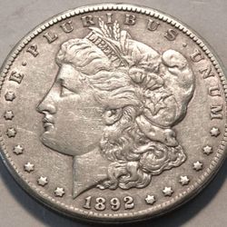 1892 CC Morgan Silver Dollar, Better Semi-KEY Date, Higher Grade Carson City $1