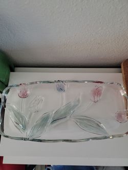 Vtg. Mikasa Tivoli Tulip Pattern Glass Crystal Tray