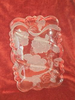 Vintage Frosted Rose Glass Divided Serving Platter