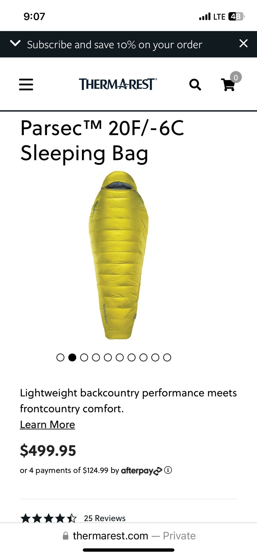 Thermarest Parsec 20* Long Ultralight Sleeping Bag