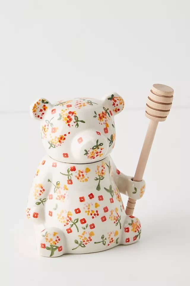 New Anthropologie Floral Bear Honey Pot