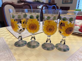 Hand painted sunflower glassware