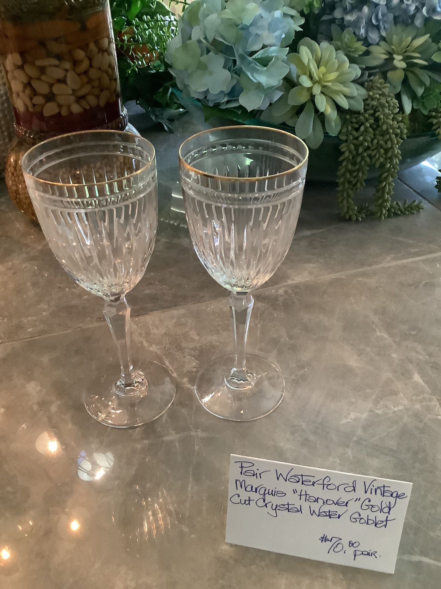 Waterford vintage Marquis “Hanover” Gold Pair Cut Crystal Goblets