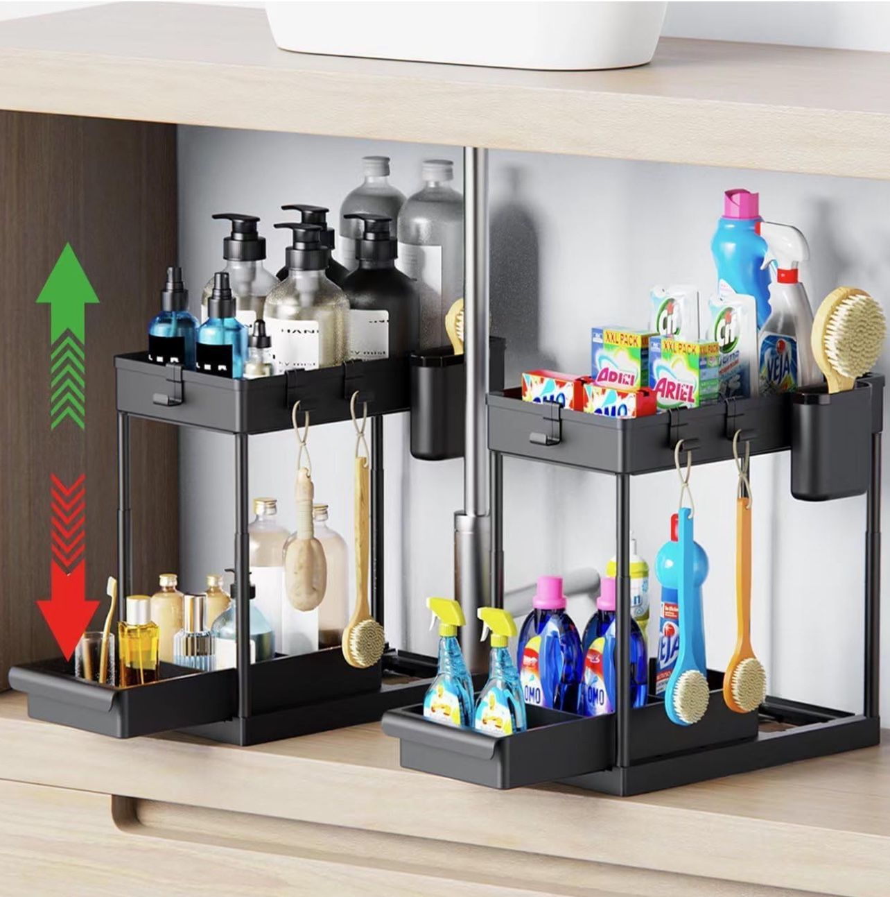 Height Adjustable Under Sink Organizer(2 Pack)