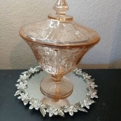 EXQUISITE Federal Pink Depression Glass 1930 Cabbage Rose Pedestal Compote

