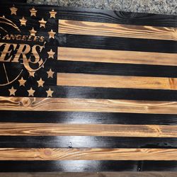Hand Crafted Wooden Flag Los Angeles Lakers