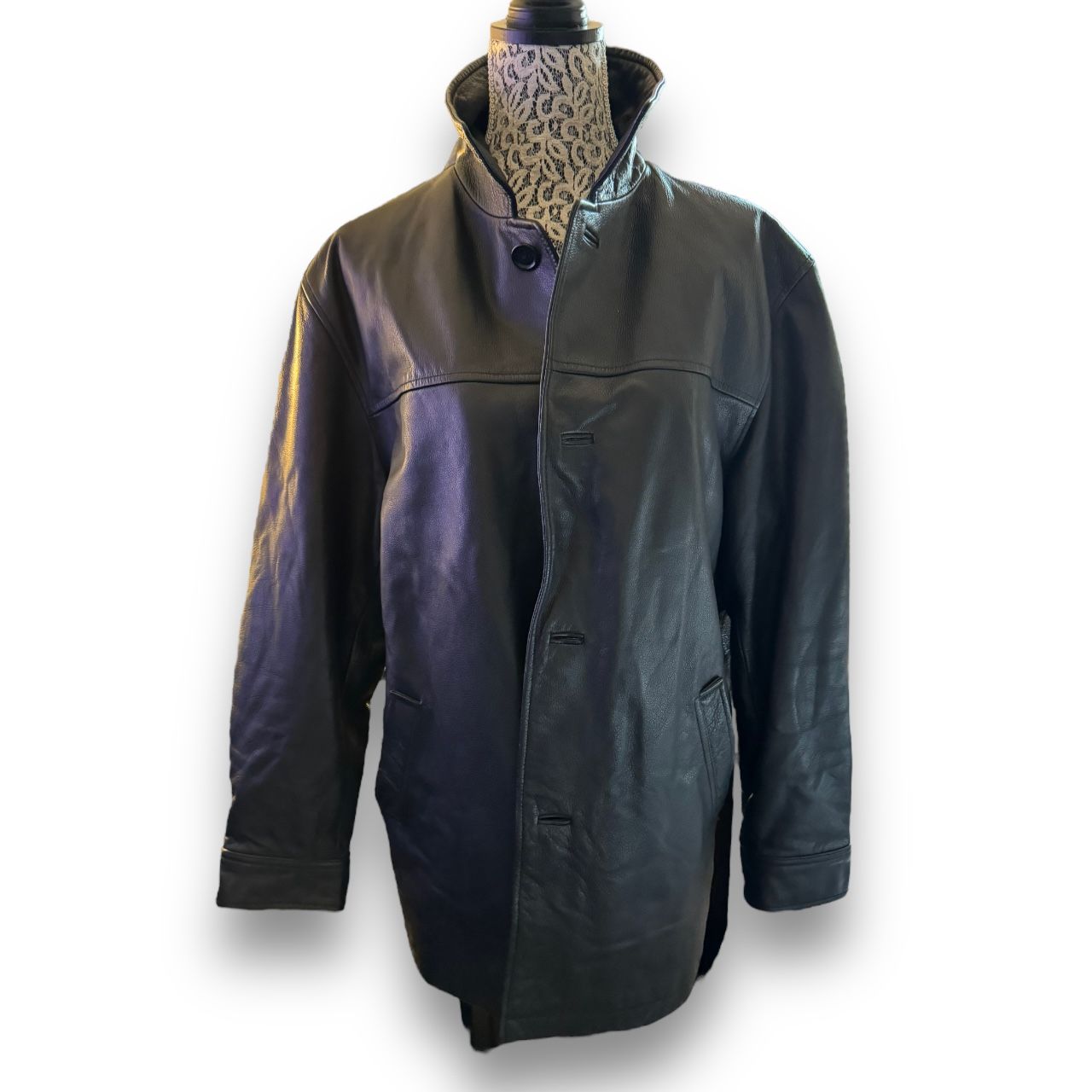 Gap Vintage 1990s y2k Leather Jacket Black M Quilted COAT Style