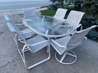 Outdoor Patio Steel Frame Table and Chairs 7-pieces Dining Set
