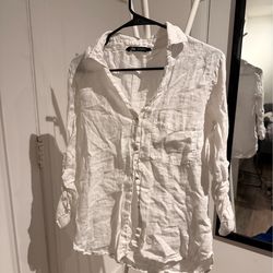 Zara white linen button up shirt size M