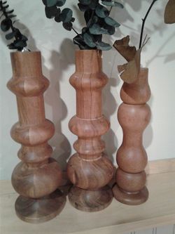Magnolia House brand Heart and Hand 3 wooden vases