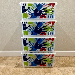 Cute Teacher Art Plastic Storage Bins with Lids – Set of 4