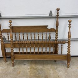 Vintage solid wood FULL size bed head and foot board + matching mirror