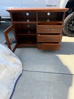Wood TV Stand with Drawers and Cabinet