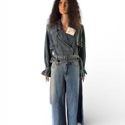 Wide Pant Denim Belted Jacket 