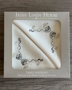 Irish Linen House Adrieanna Set of 4 Cream Napkins Celtic Handmade Ireland NIB