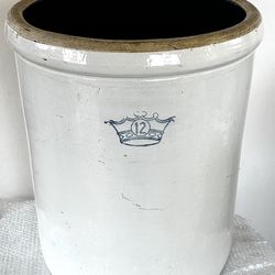 Antique ROBINSON RANSBOTTOM Blue Crown 12 Gal Stoneware Crock, Pickling, Preserving, planter, vintage large old rustic
