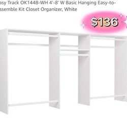 Easy Track OK1448-WH 4'-8' W Basic Hanging Easy-to-Assemble Kit Closet Organizer, White
