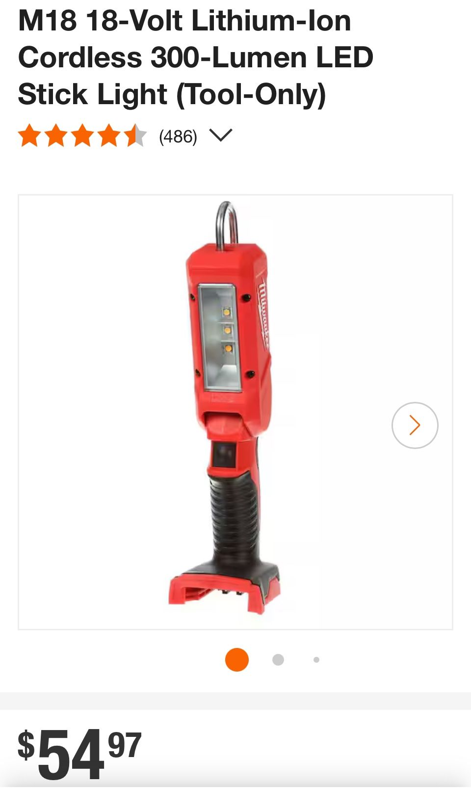 Milwaukee M18 18-Volt Lithium-lon Cordless 300-Lumen LED Stick Light (Tool-Only)
