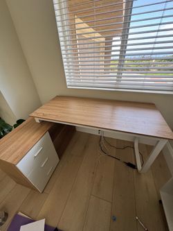 Latitude Run L-Shaped Desk Set (2 Pcs) — Reversible, Oak/White
