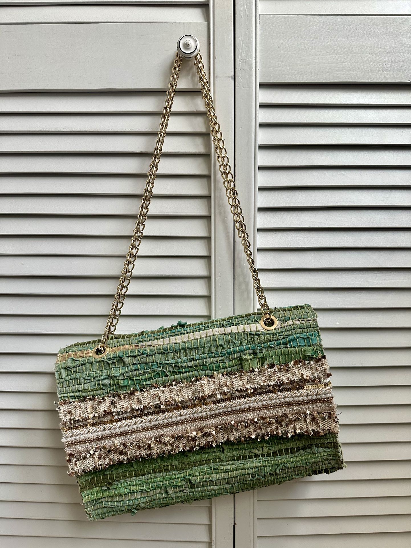 Medium Green Leather Woven Purse
