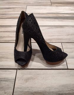 Black Rhinestone Studded Heels