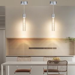 2 Pack Modern LED Pendant Light, Chrome Bubble Hanging Ceiling Lamp Fixture, 3 Color 2700K/4500K/6500K, Small Kitchen Island Chandeliers Over Table fo
