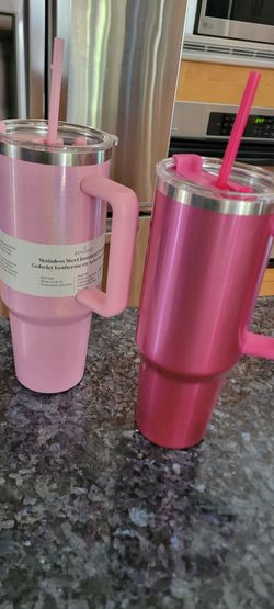 Pink Water bottle with straw