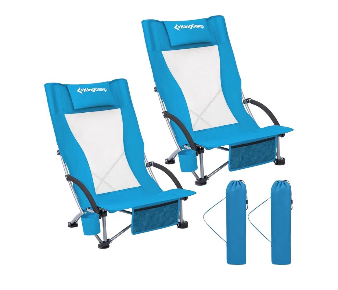 KingCamp Low Beach Chairs, Portable Folding Chair, Extra Wide, Ergonomic High