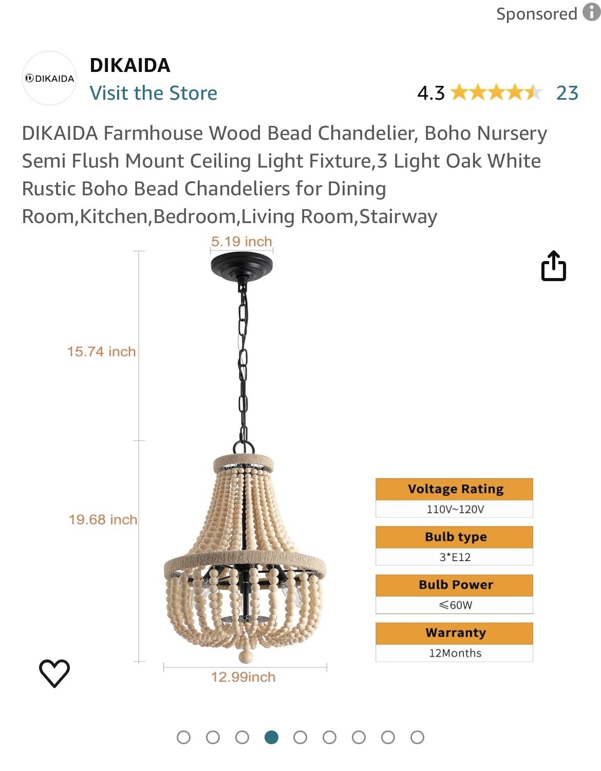 Rustic Boho Wood Bead Farmhouse Chandelier