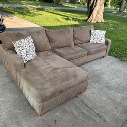 2 Piece Tan Sectional w/ Chaise OBO - FREE DELIVERY