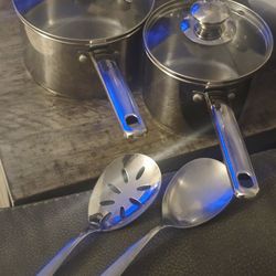 Tools of the Trade 1.5 & 2 QT Covered Saucepan Stainless Steel Pan.