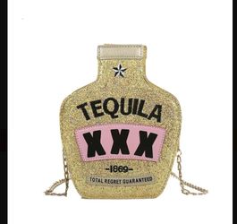 Laser Sequined Tequila Bottle Shaped Crossbody Bag, Embroidered Letters