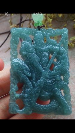 Certificate Jadeite Jade Green exquisite carved Pendant Guan Gong God dragon