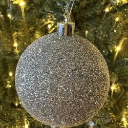 White glitter ornaments Med. $3.00 Sm. $2.00 ea. 