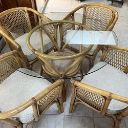 Wicker Table & Chairs, Glass Top