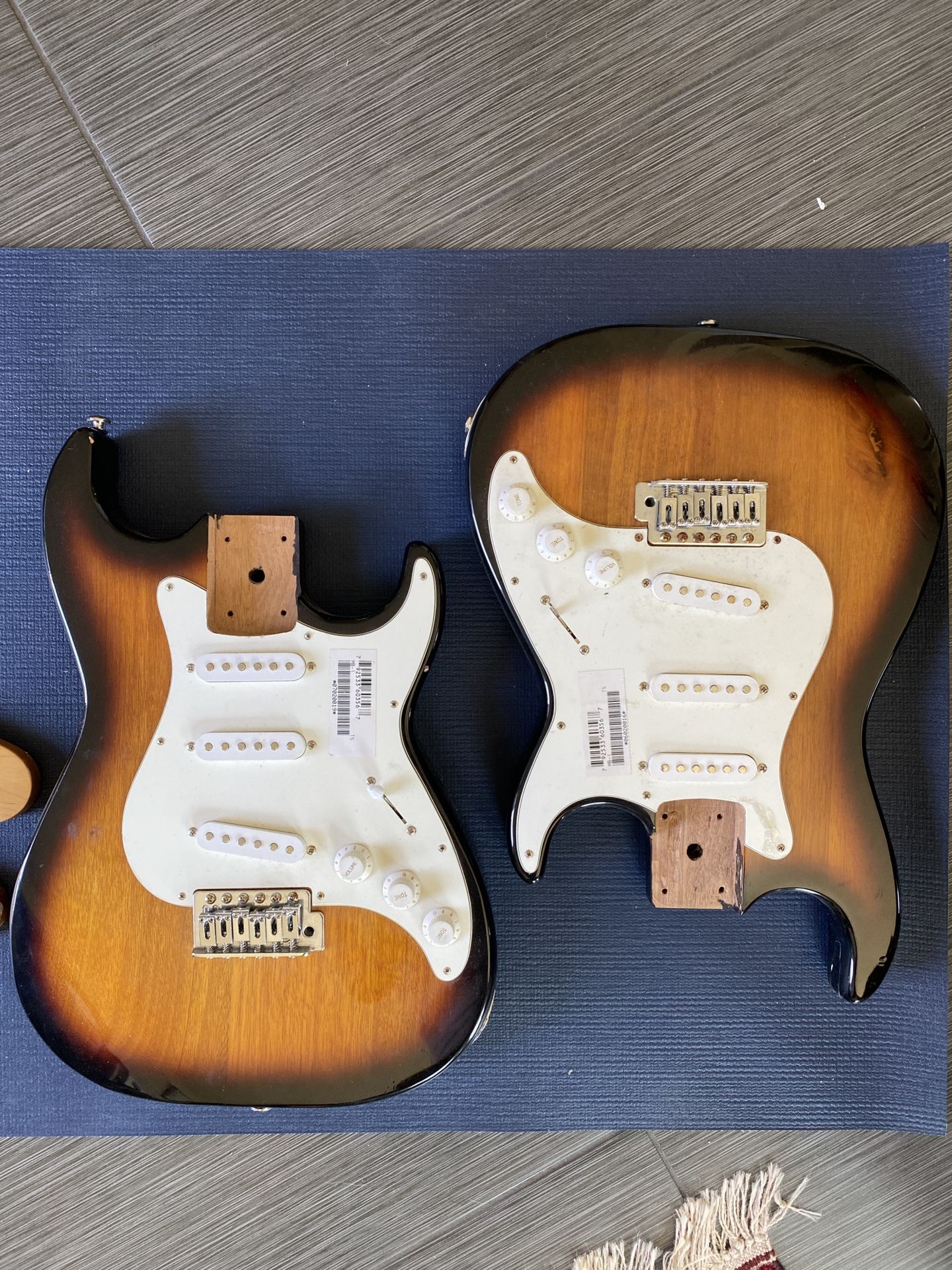 Strat Project Lot – 2 Sunburst Bodies w/ Pickups + 2 Maple Necks