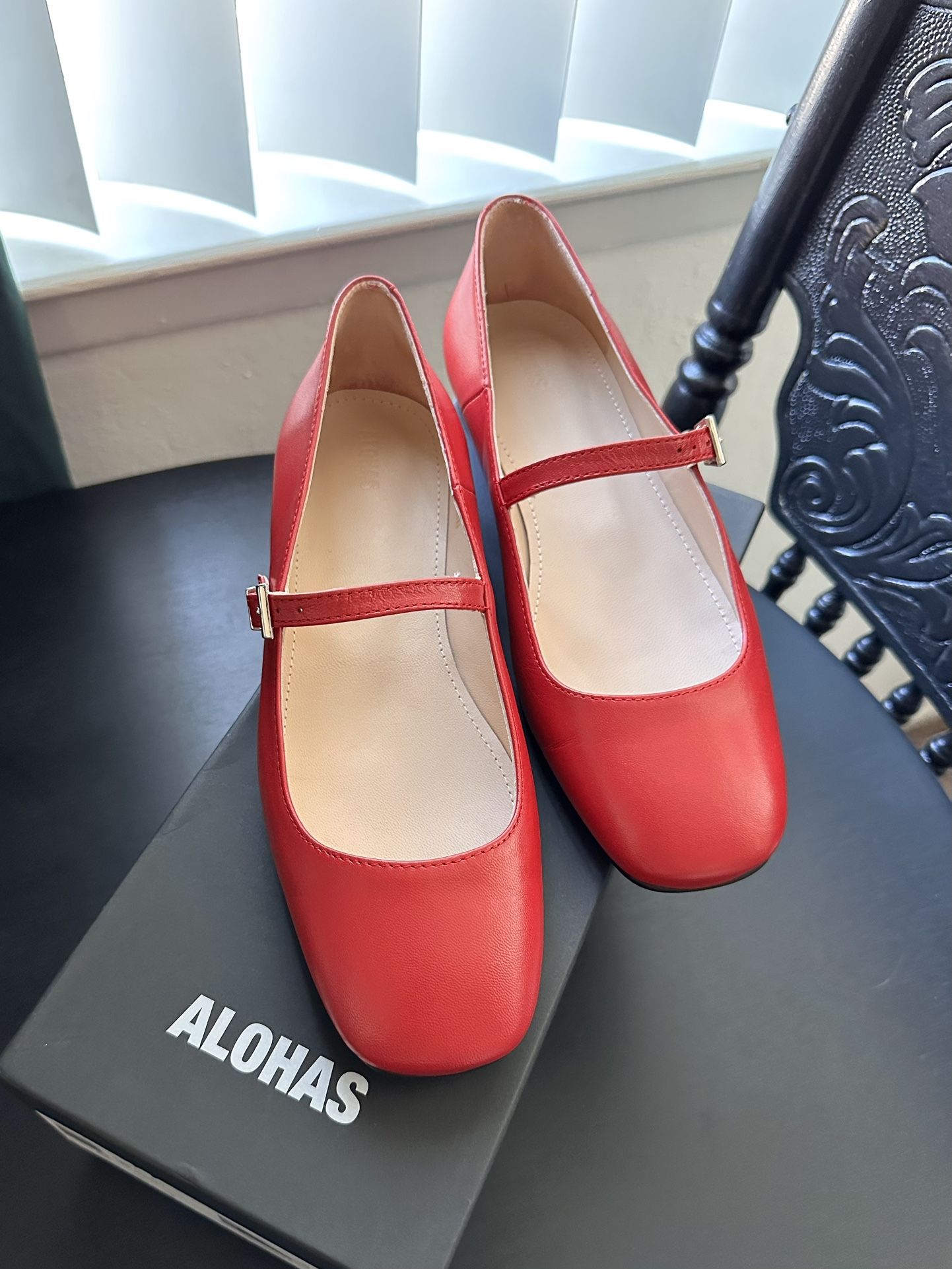 Alohas por do sol red leather mary jane ballet flats women’s 38 7.5 new nib