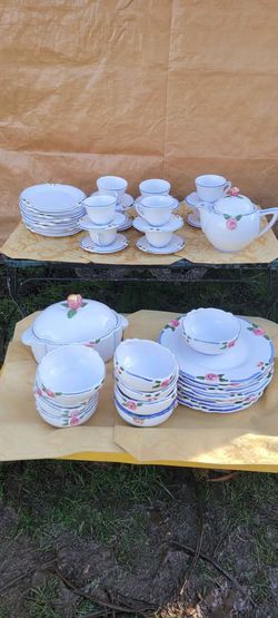 Set Cottage Rose by Porta Portuguese Dinnerware Set Teapots Cups Plates Casserole Dish Bowls...