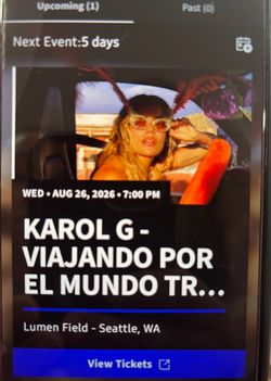 Trying to sell these two Karol g tickets for the Seattle concert on Wednesday the 26th let me know if interested !