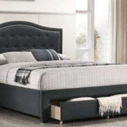 Modern Queen Size Burlap Bed with Storage drawer. Mattress Sold separately 