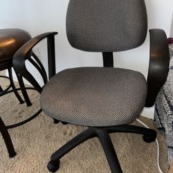 Desk Chair, Firm With Rollers In Blue Cloth