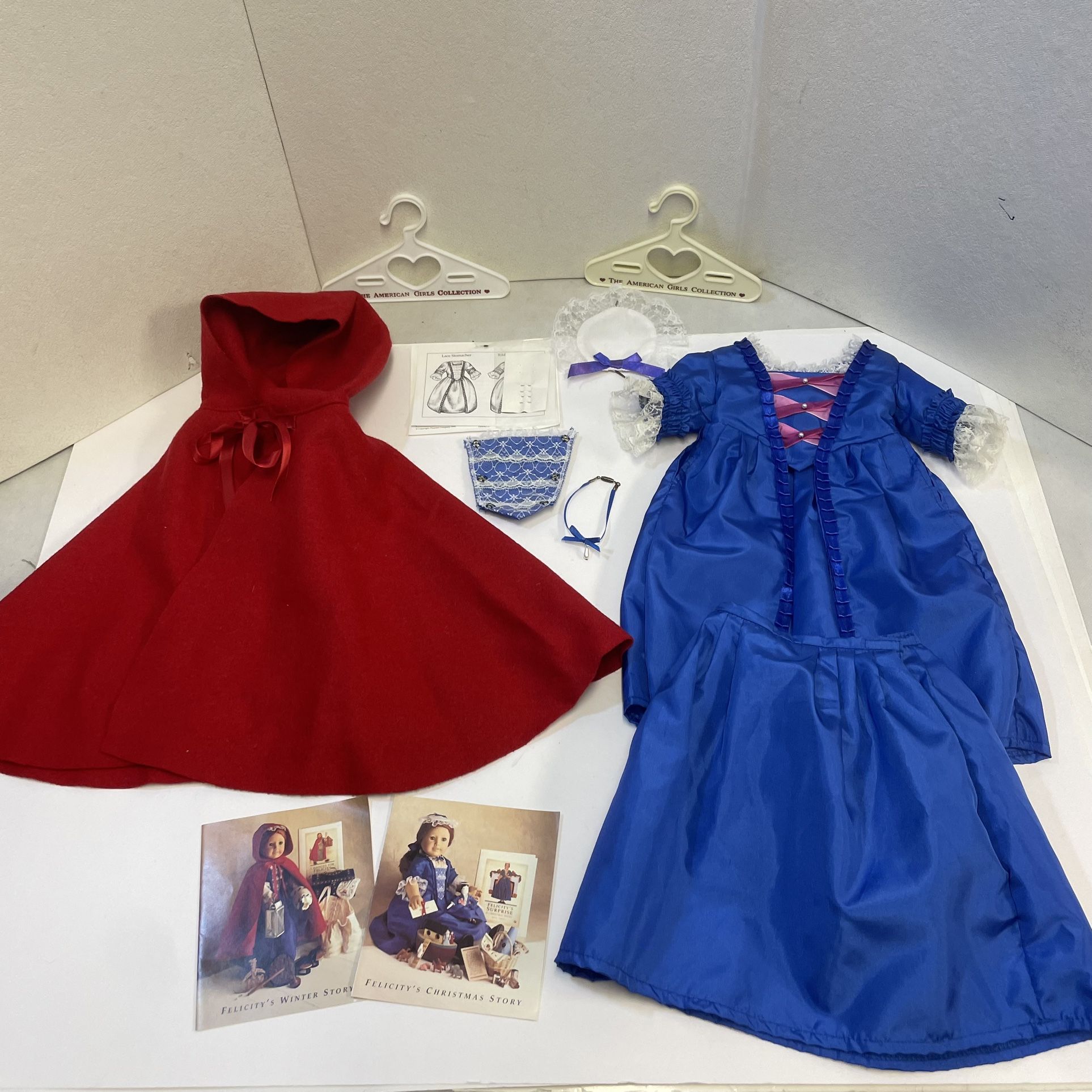 American Girl Doll Felicity's Red Cardinal Cloak Blue Christmas Gown Outfit