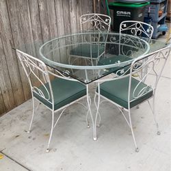 Vintage Wrought Iron Glass Table For Four