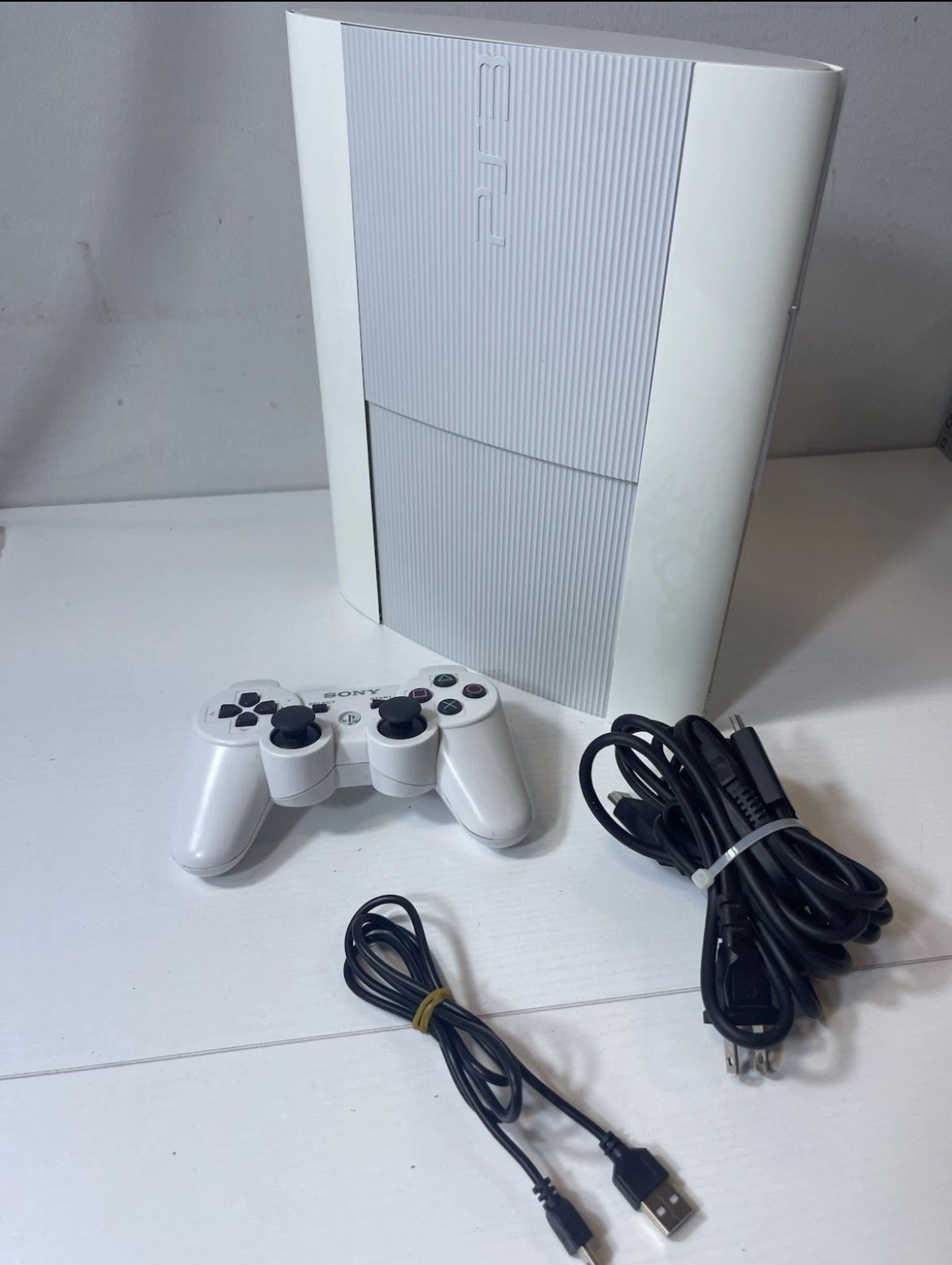 PS3 White Super Slim Power Cable HDMI Cable with White Original Controller (Read Description)🔓‼️