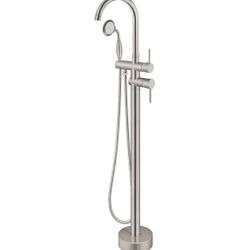 Aolemi Floor Mount Bathtub Faucet Freestanding Tub Filler Standing High Flow Shower Faucets with Vintage Handheld Brushed Nickel