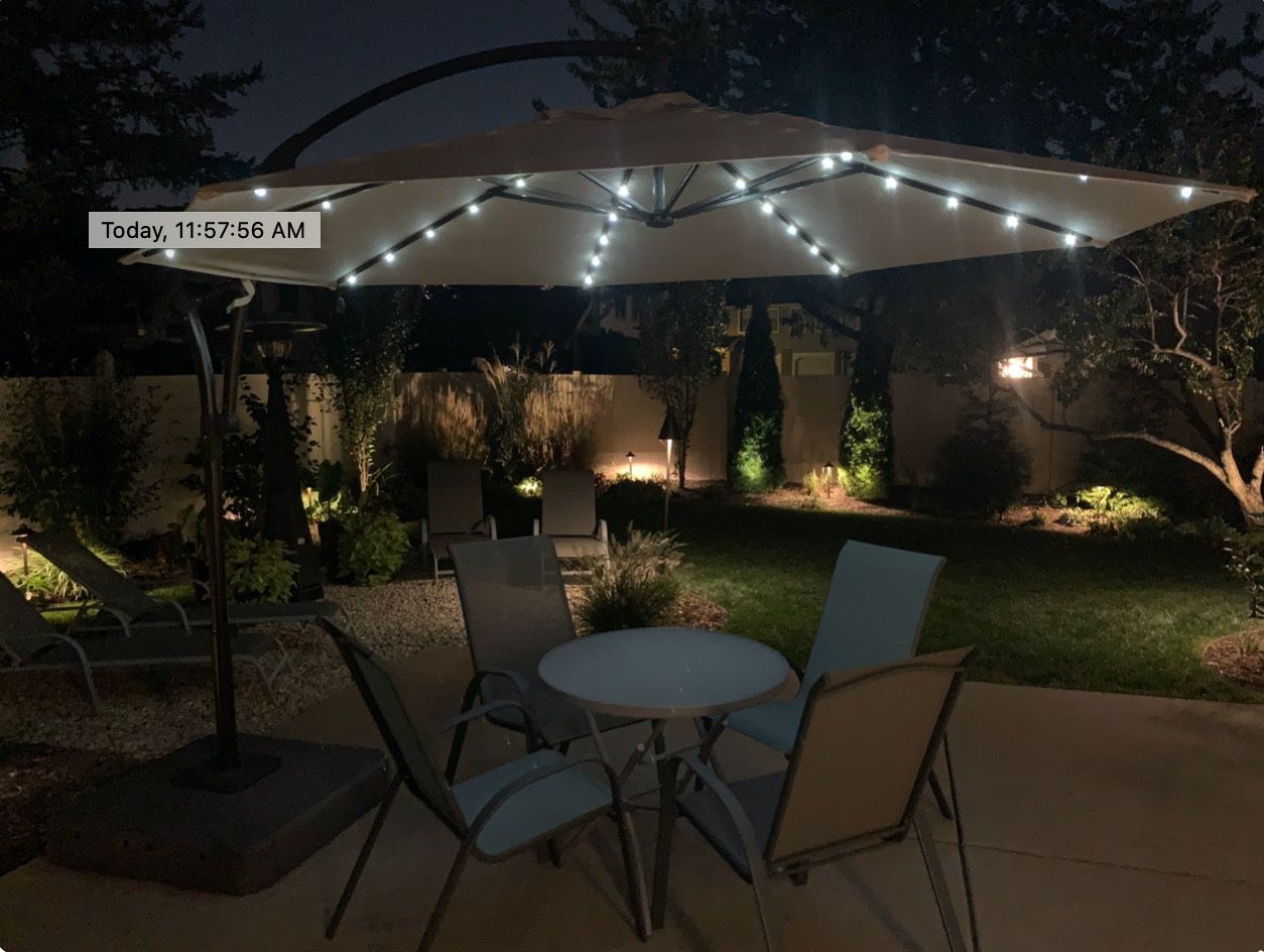 NEW: Hampton Bay Tan 11 ft. Aluminum Cantilever Solar LED Offset Outdoor Patio  Umbrella for Sale in Bonita Springs, FL - OfferUp