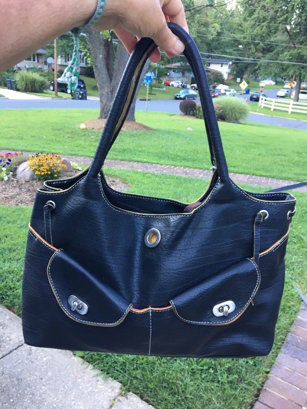 Black leather handbag