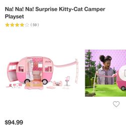 Na Na Na Surprise Kitty-Cat Camper Playset, Pink Toy Car Vehicle for Fashion Dolls with Cat Ears & Tail, Opens to 3 Feet