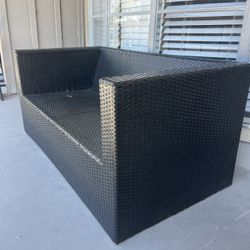 Black Wicker Outdoor Bench / Patio Sofa